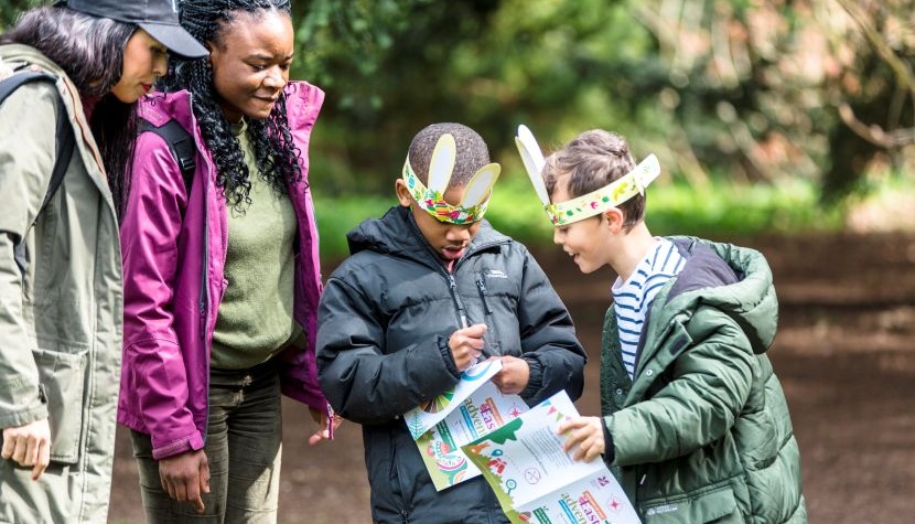 Family with Easter trail maps and bunny ears - National Trust Images_Annapurna Mellor Family with Easter trail maps and bunny ears - National Trust Images_Annapurna Mellor